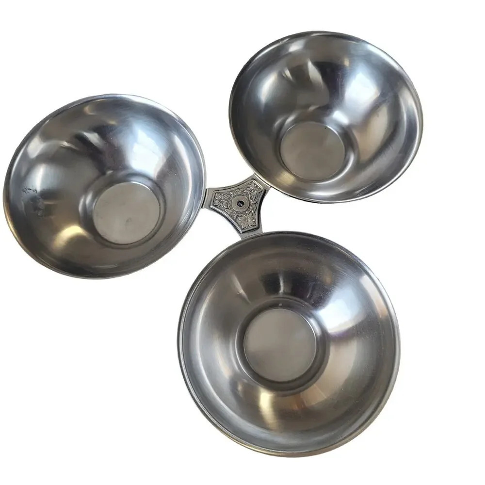 Vintage MCM International Stainless 3 Section Tidbit Nut Tray Japan Entertaining